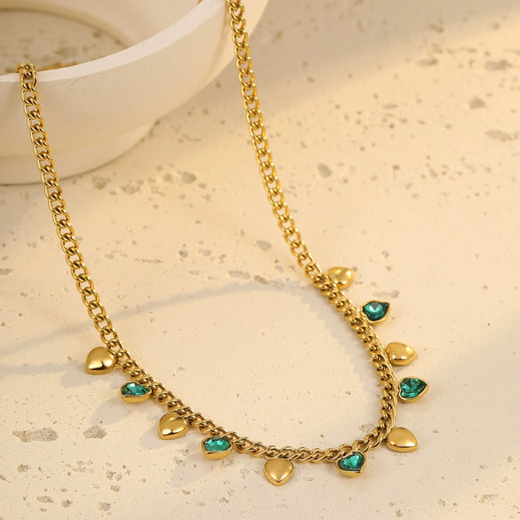 Stainless Steel Colorful Rhinestone Tassel Necklace For Women Electroplated Fashion Jewelry