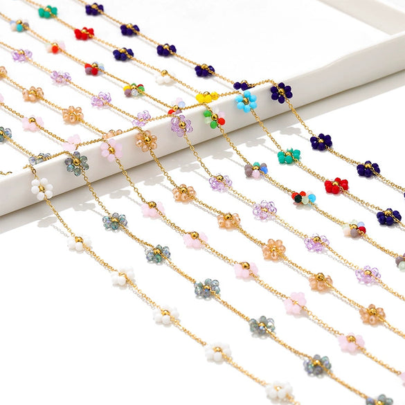 Stainless Steel Colorful Woven Flower Handmade Electroplated Chain For Diy Jewelry Necklace And Bracelet