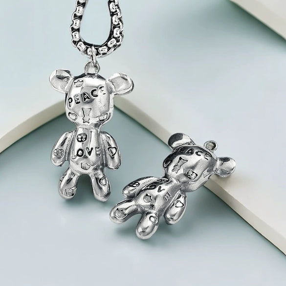 Stainless Steel Compass Pattern Handmade Electroplated Violence Bear Pendant Jewelry