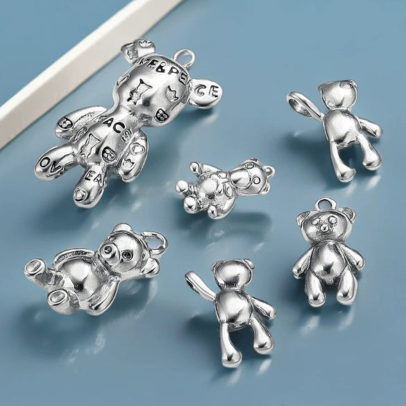 Stainless Steel Compass Pattern Handmade Electroplated Violence Bear Pendant Jewelry