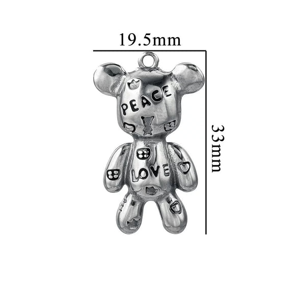 Stainless Steel Compass Pattern Handmade Electroplated Violence Bear Pendant Jewelry