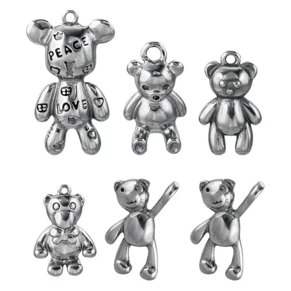 Stainless Steel Compass Pattern Handmade Electroplated Violence Bear Pendant Jewelry