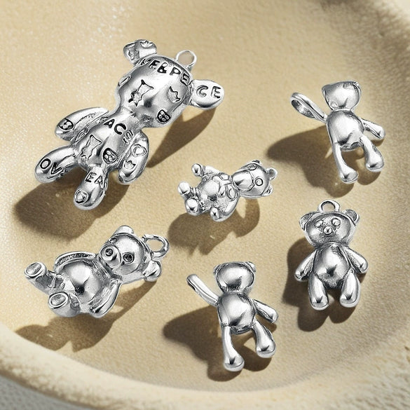 Stainless Steel Compass Pattern Handmade Electroplated Violence Bear Pendant Jewelry