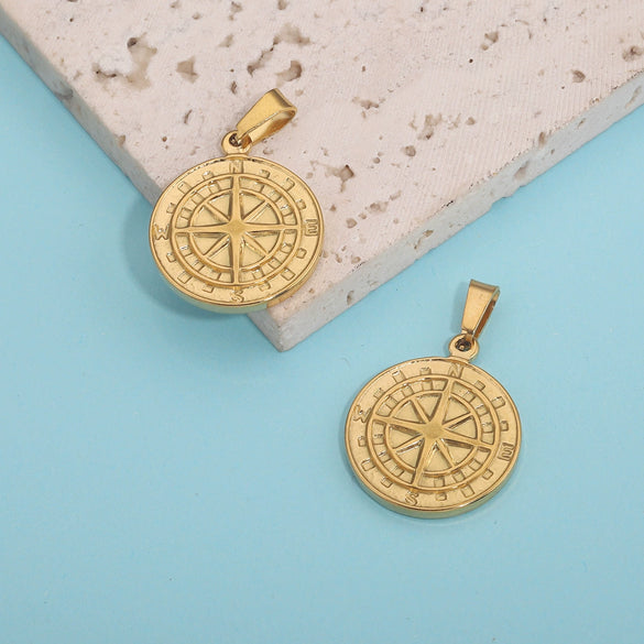 Stainless Steel Compass Pendant Necklace With Electroplating Treatment And Original Design