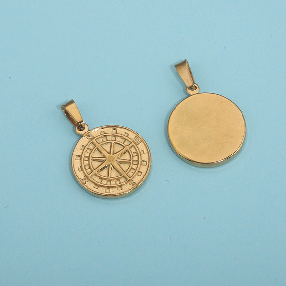Stainless Steel Compass Pendant Necklace With Electroplating Treatment And Original Design