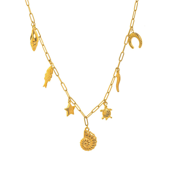 Stainless Steel Conch Turtle Necklace Pendant Furnace Vacuum Electroplated 18K Gold Color Retention