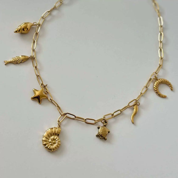 Stainless Steel Conch Turtle Necklace Pendant Furnace Vacuum Plated 18K Gold Color Preservation Summer Beach Style
