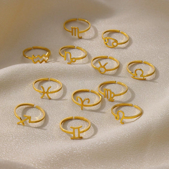 Stainless Steel Constellation Symbol Open Ring Electroplating
