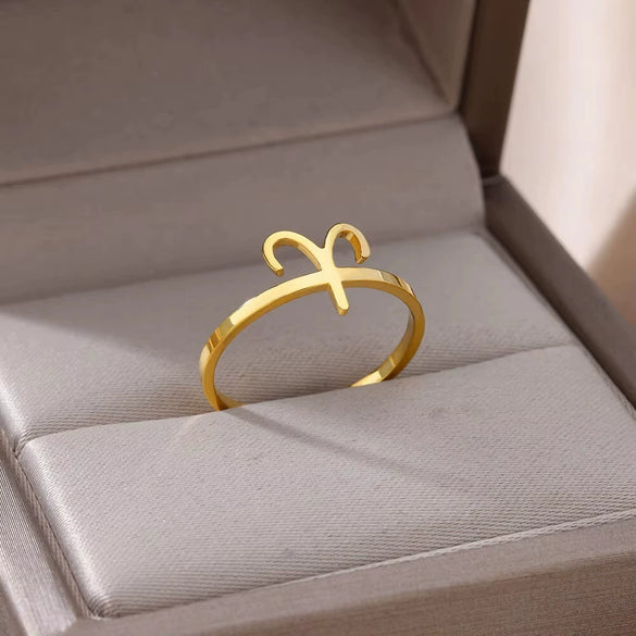 Stainless Steel Constellation Symbol Open Ring Tail Ring Minimalist Style Electroplated