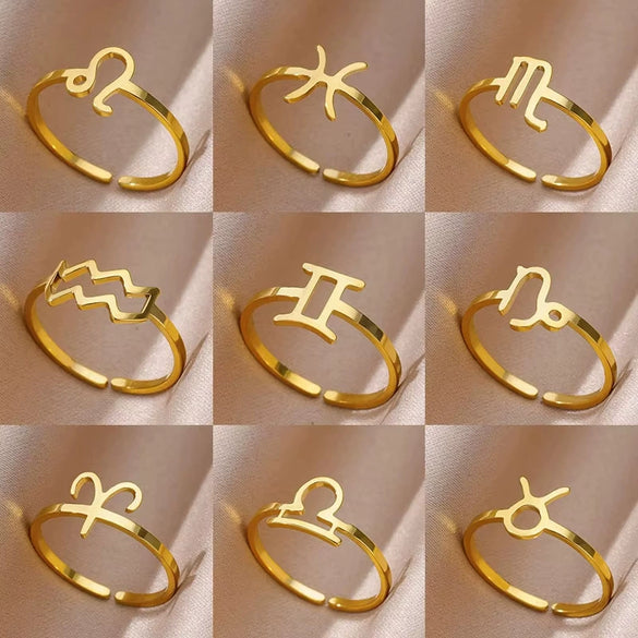 Stainless Steel Constellation Symbol Open Ring Tail Ring Minimalist Style Electroplated
