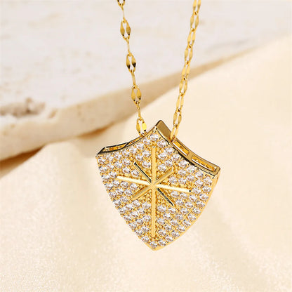 Stainless Steel Copper 18K Gold Plated IG Style Geometric Inlay Zircon Pendant Necklace