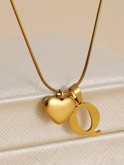 Stainless Steel Copper 18K Gold Plated IG Style Letter Heart Shape Pendant Necklace