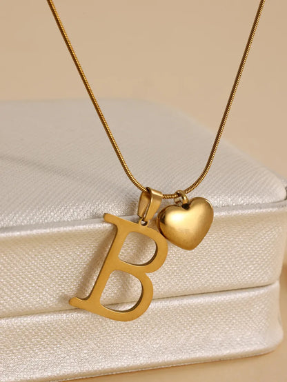 Stainless Steel Copper 18K Gold Plated IG Style Letter Heart Shape Pendant Necklace