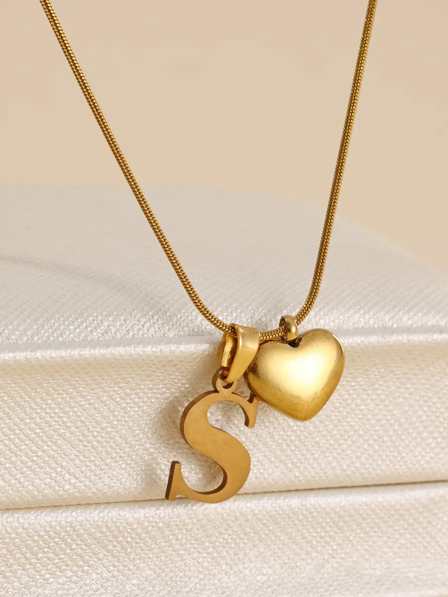 Stainless Steel Copper 18K Gold Plated IG Style Letter Heart Shape Pendant Necklace