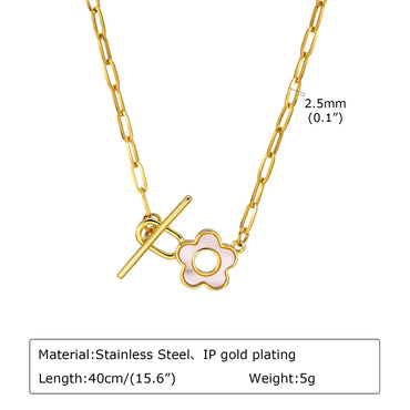 Stainless Steel Copper 18K Gold Plated IG Style Round Heart Shape Flower Toggle Inlay Shell Zircon Necklace