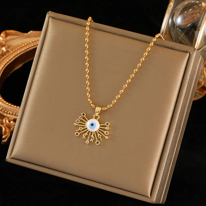 Stainless Steel Copper 18K Gold Plated Simple Style Eye Inlay Zircon Pendant Necklace