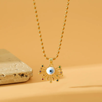 Stainless Steel Copper 18K Gold Plated Simple Style Eye Inlay Zircon Pendant Necklace