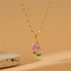 Stainless Steel Copper 18K Gold Plated Simple Style Plating Inlay Flower Zircon Pendant Necklace