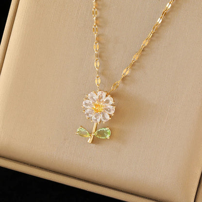 Stainless Steel Copper 18K Gold Plated Simple Style Plating Inlay Flower Zircon Pendant Necklace