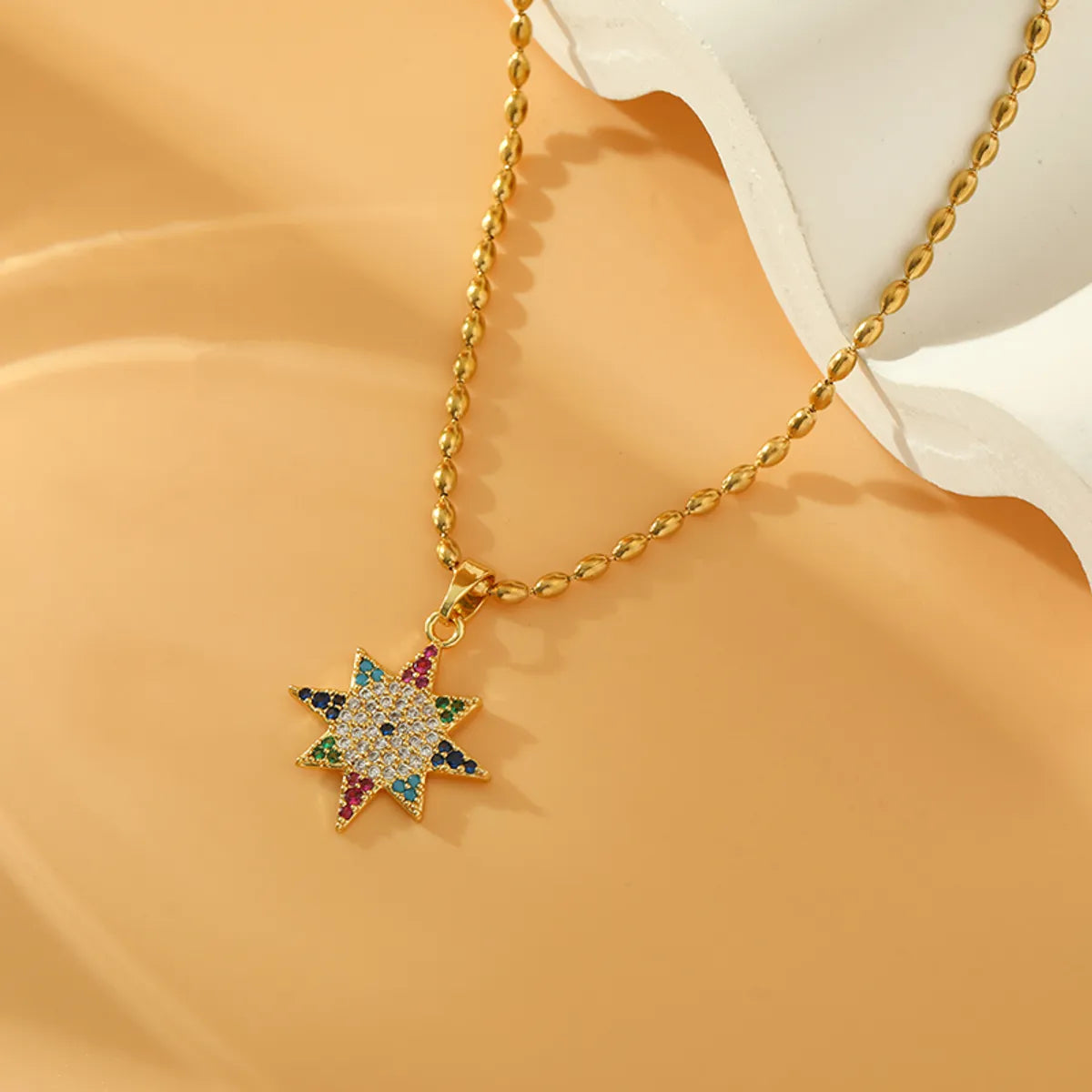 Stainless Steel Copper 18K Gold Plated Simple Style Star Inlay Zircon Pendant Necklace