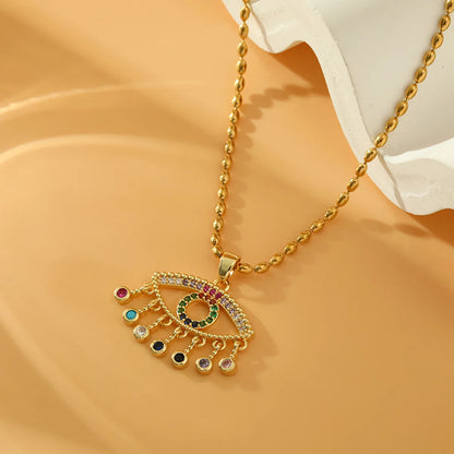 Stainless Steel Copper 18K Gold Plated Sweet Eye Inlay Zircon Pendant Necklace