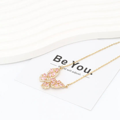 Stainless Steel Copper 18K Gold Plated Sweet Simple Style Commute Butterfly Plating Inlay Zircon Pendant Necklace