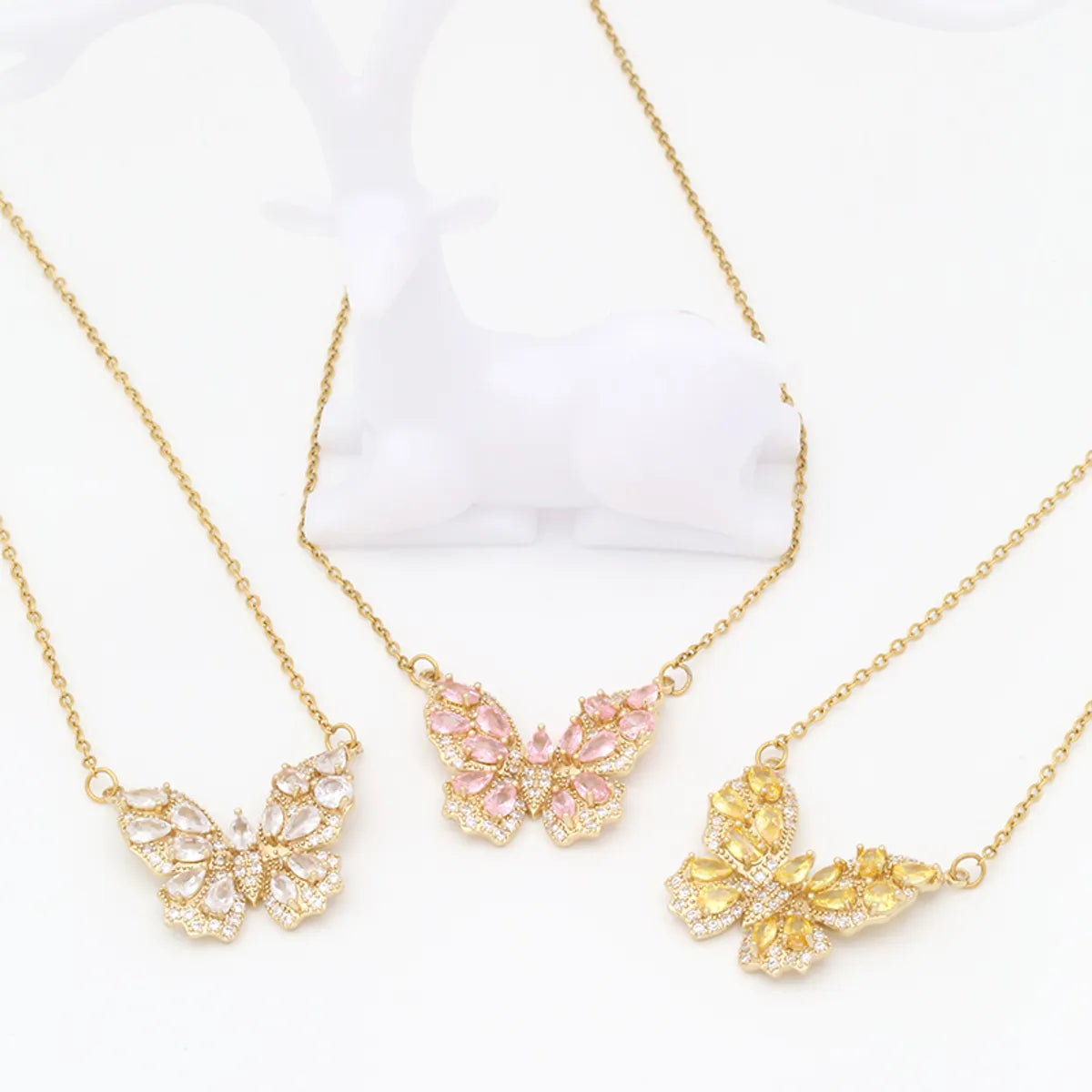 Stainless Steel Copper 18K Gold Plated Sweet Simple Style Commute Butterfly Plating Inlay Zircon Pendant Necklace