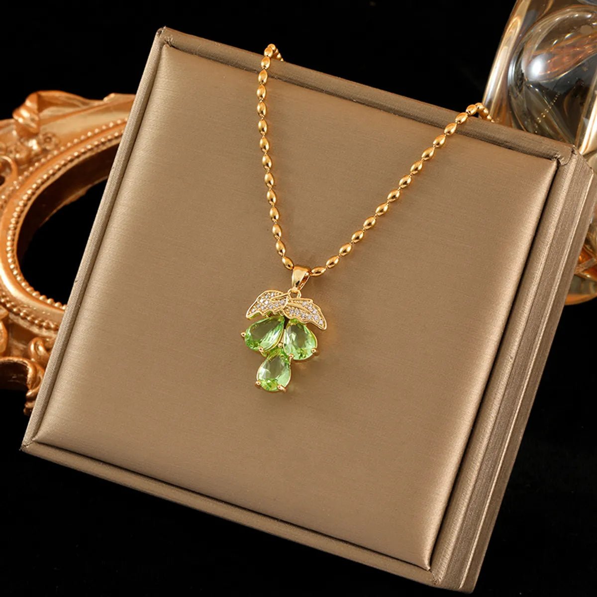 Stainless Steel Copper 18K Gold Plated Sweet Simple Style Grape Inlay Zircon Pendant Necklace