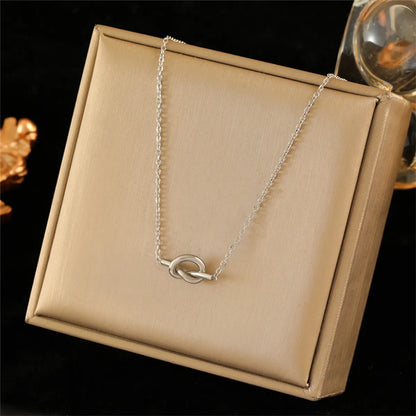 Stainless Steel Copper 18K Gold Plated Sweet Simple Style Heart Shape Knot Plating Inlay Zircon Necklace