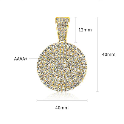 Stainless Steel Copper Casual Hip-Hop Sports Round Inlay Zircon Pendant Necklace