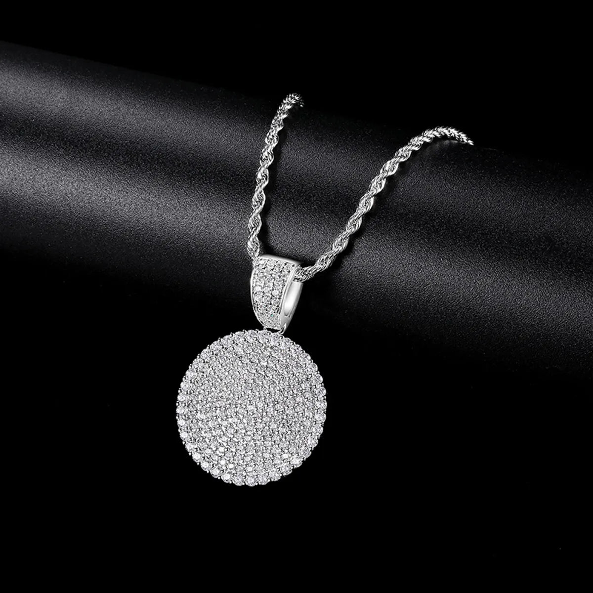 Stainless Steel Copper Casual Hip-Hop Sports Round Inlay Zircon Pendant Necklace