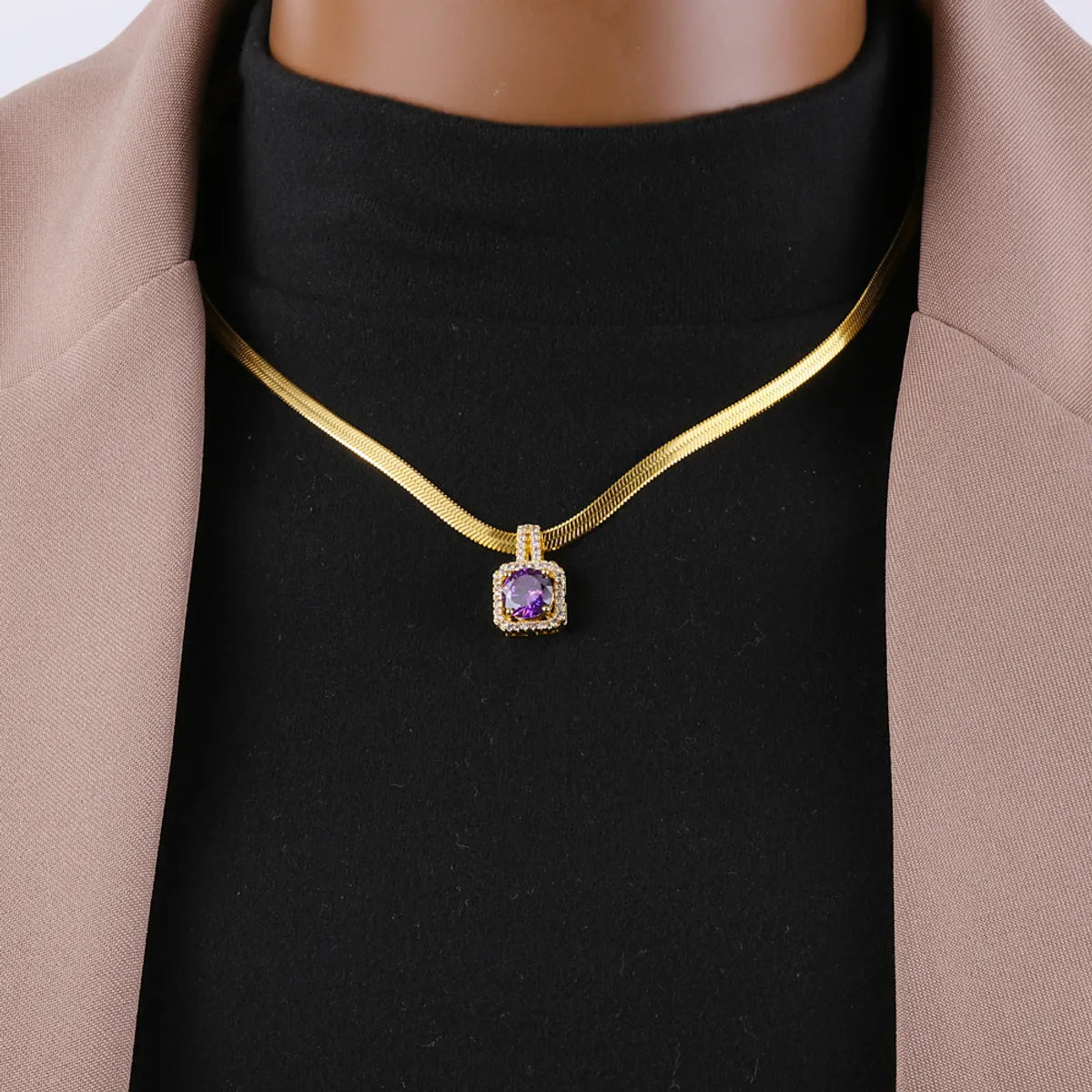 Stainless Steel Copper Simple Style Geometric Square Inlay Zircon Pendant Necklace