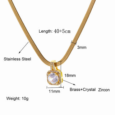 Stainless Steel Copper Simple Style Geometric Square Inlay Zircon Pendant Necklace