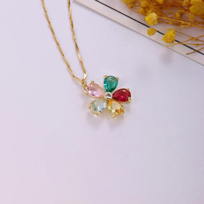 Stainless Steel Copper Sweet Simple Style Flower Plating Inlay Zircon Pendant Necklace