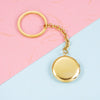 Stainless Steel Couple Round Geometric Gloss Commemorative Photo Keychain Pendant With Electroplating