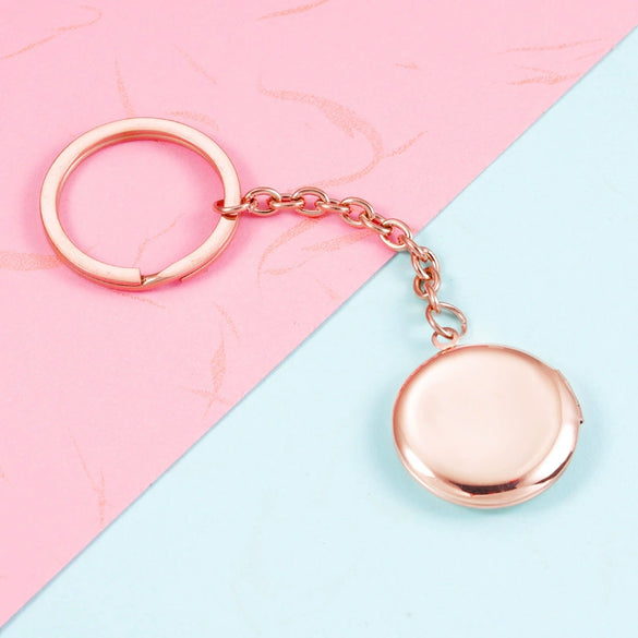 Stainless Steel Couple Round Geometric Gloss Commemorative Photo Keychain Pendant With Electroplating