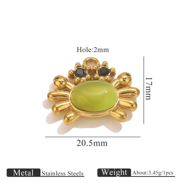 Stainless Steel Crab Turtle Bird Inlaid Stone Pendant Jewelry Accessories Electroplated