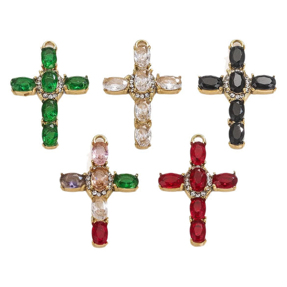 Stainless Steel Cross Crystal Embellishment Totem Pattern Handmade Oil Pressure Process Electroplating Necklace Bracelet Hanging Accessories