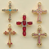 Stainless Steel Cross Crystal Embellishment Totem Pattern Handmade Oil Pressure Process Electroplating Necklace Bracelet Hanging Accessories