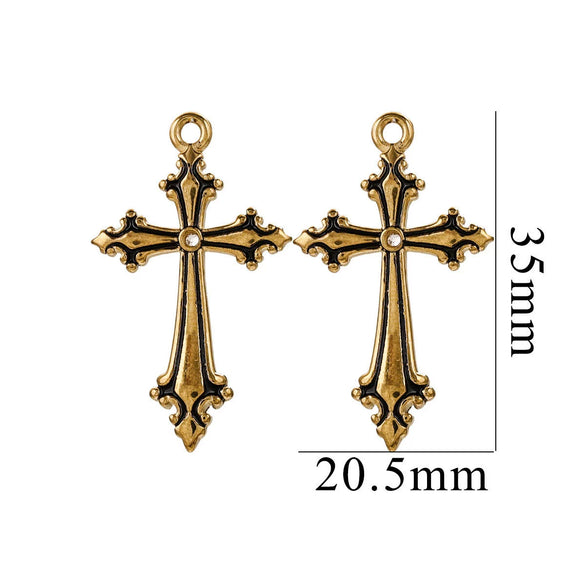 Stainless Steel Cross Crystal Embellishment Totem Pattern Handmade Oil Pressure Process Electroplating Necklace Bracelet Hanging Accessories