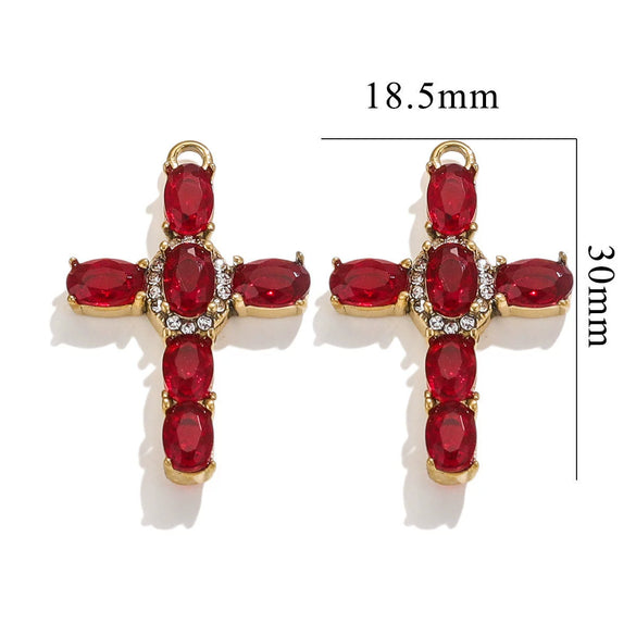 Stainless Steel Cross Crystal Embellishment Totem Pattern Handmade Oil Pressure Process Electroplating Necklace Bracelet Hanging Accessories