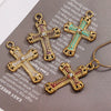 Stainless Steel Cross Crystal Embellishment Totem Pattern Handmade Oil Pressure Process Electroplating Necklace Bracelet Hanging Accessories