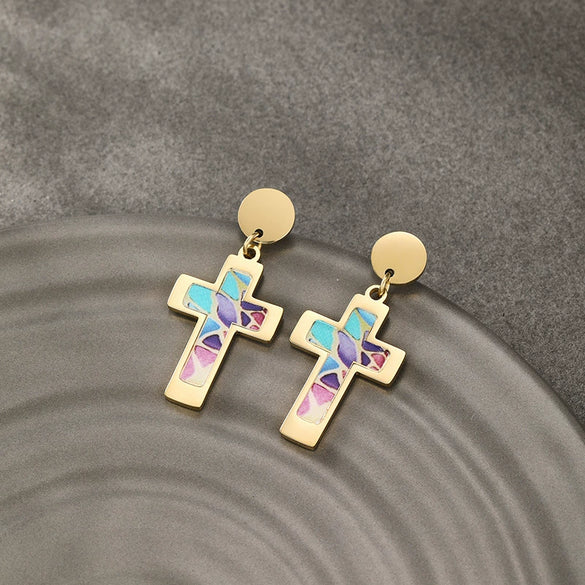 Stainless Steel Cross Earrings For Women Electroplated Unique Design