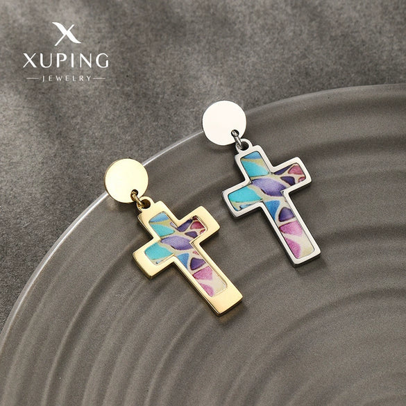 Stainless Steel Cross Earrings For Women Electroplated Unique Design