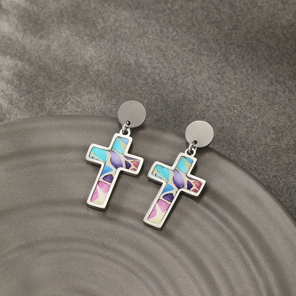 Stainless Steel Cross Earrings For Women Electroplated Unique Design