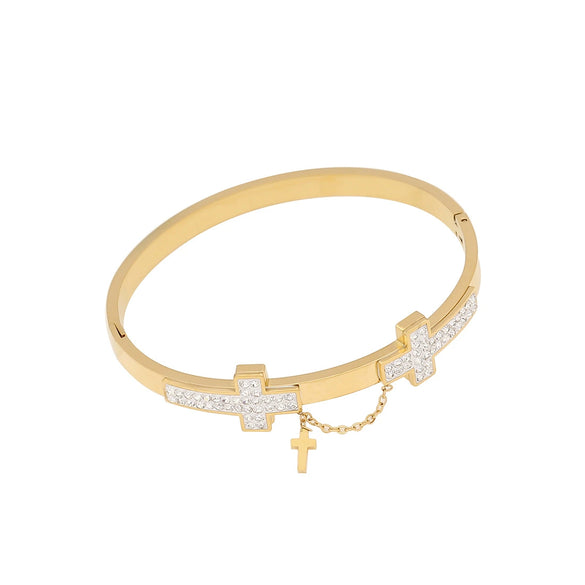 Stainless Steel Cross Flower Diamond Bracelet