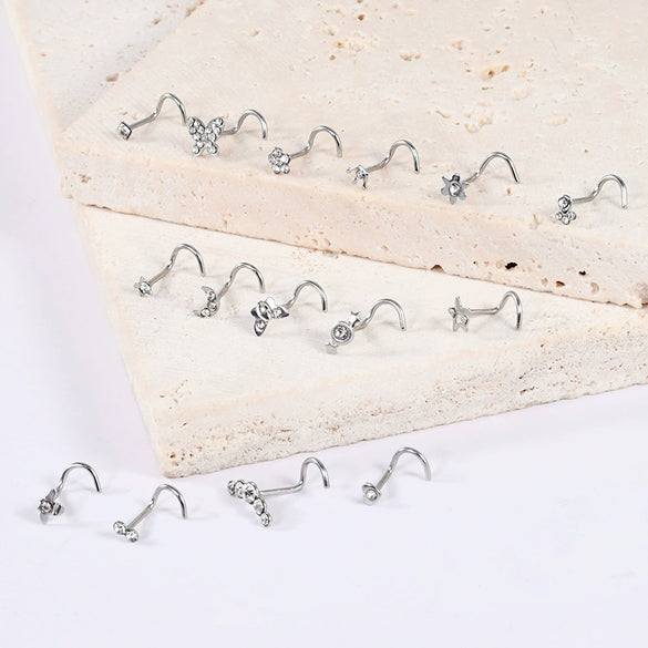 Stainless Steel Crown Heart Shape Nose Ring Sshaped Curved Rod Fivestar Love Czech Diamond Piercing Jewelry Electroplated