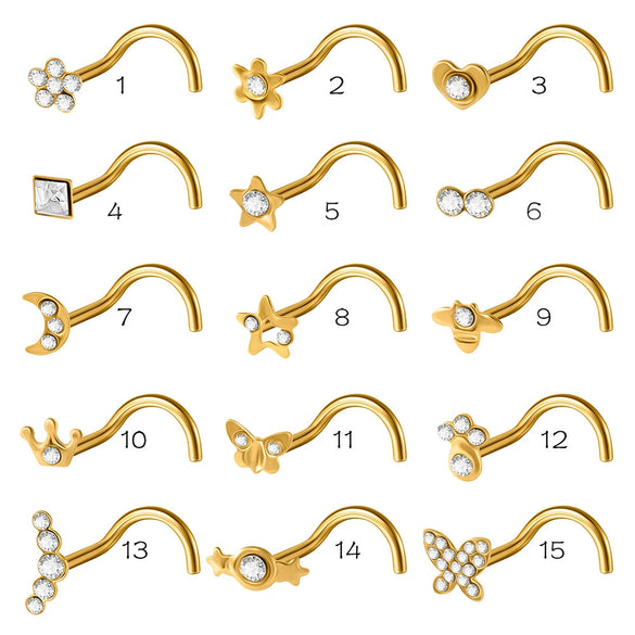 Stainless Steel Crown Heart Shape Nose Ring Sshaped Curved Rod Fivestar Love Czech Diamond Piercing Jewelry Electroplated