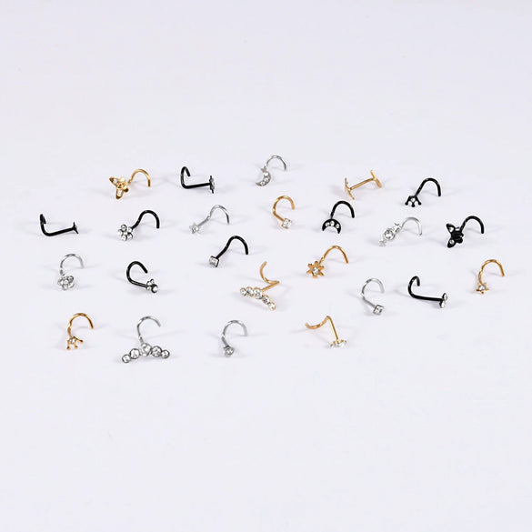Stainless Steel Crown Heart Shape Nose Ring Sshaped Curved Rod Fivestar Love Czech Diamond Piercing Jewelry Electroplated
