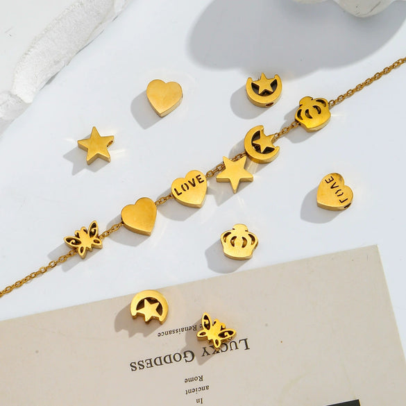 Stainless Steel Crown Heartshaped Fourleaf Clover Pendant With Stars Sun And Moon Clouds Universe Patterns Electroplated